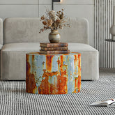 Industrial Style Rust Print Round Ottoman – Faux Rust Textured