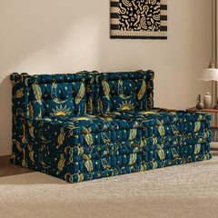 Blaues 3-in-1-Schlafsofa aus Samt