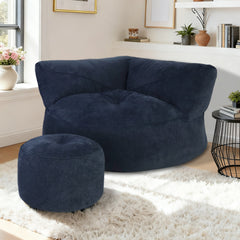 Bean Bag Chair with Ottoman, Dark Blue Compression