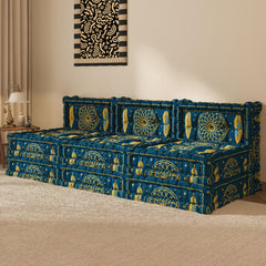 Blaues 3-in-1-Schlafsofa aus Samt