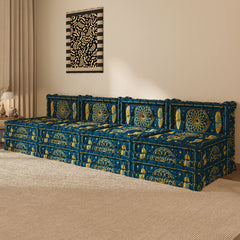 Blaues 3-in-1-Schlafsofa aus Samt