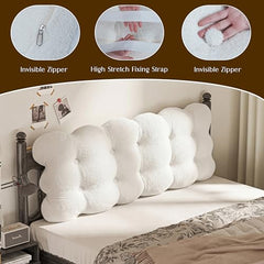 Upholstered Headboard Pillow with Straps Queen,White