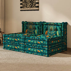 Blaues 3-in-1-Schlafsofa aus Samt