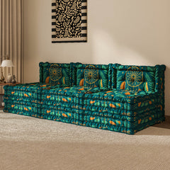 Blaues 3-in-1-Schlafsofa aus Samt