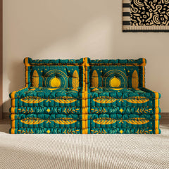 Blaues 3-in-1-Schlafsofa aus Samt