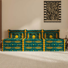 Blaues 3-in-1-Schlafsofa aus Samt