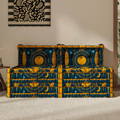 Blaues 3-in-1-Schlafsofa aus Samt