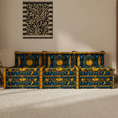 Blaues 3-in-1-Schlafsofa aus Samt