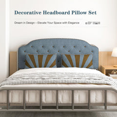 Daneey Pholstered Headboard Pillow Queen Foam Bed Headboard Queen Size with 2 Throw Pillows, No Installation Required