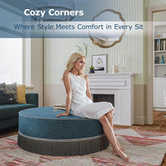 Velvet Tassel Cloud Ottoman - Blue