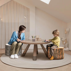 Großer runder Pouf mit Ottomane Daneey – Fußstütze im lustigen Holzscheit-Design