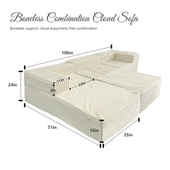 106" Boneless Cloud Sectional Sofa Couch, keine Montage erforderlich