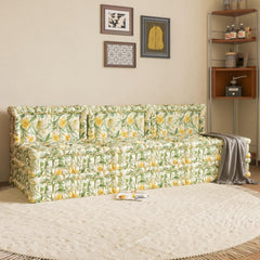 3-in-1-Schlafsofa aus Samt mit gelben Blumen