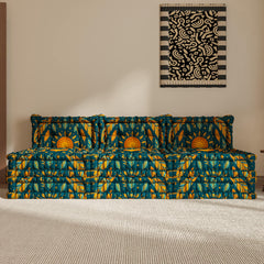 Blaues 3-in-1-Schlafsofa aus Samt