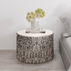 Großer runder Pouf mit Ottomane Daneey – Fußstütze im lustigen Holzscheit-Design