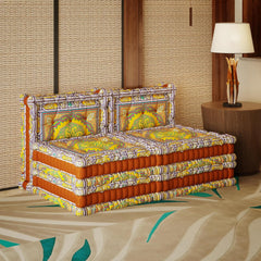 Gelbes 3-in-1-Schlafsofa aus Samt