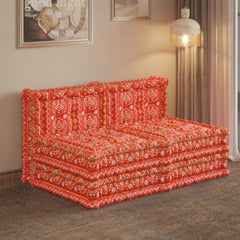 Orangefarbenes 3-in-1-Schlafsofa aus Samt