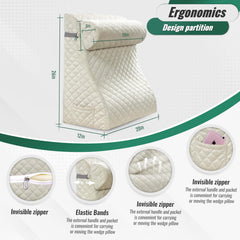 Verstellbares orthopädisches Bettkeil-Stützkissen – Komposit-Samt, Beige