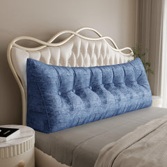 Large Wedge Headboard Backrest Reading Pillow — Printed Blue