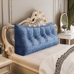 Large Wedge Headboard Backrest Reading Pillow — Printed Blue