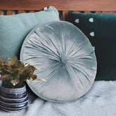 Velvet Pleated Round Pillow—Grey, 15x15 Inches
