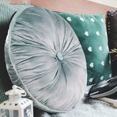 Velvet Pleated Round Pillow—Grey, 15x15 Inches