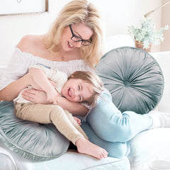 Velvet Pleated Round Pillow—Grey, 15x15 Inches