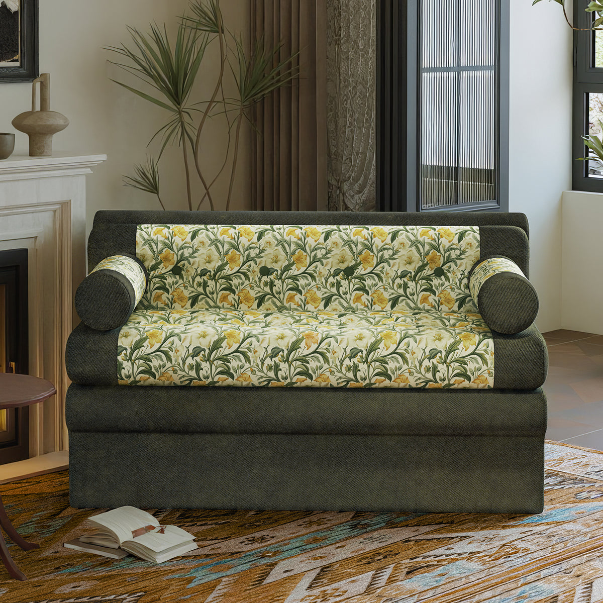 Floral Velvet Chenille 52" Loveseat Sofa with Removable Compression