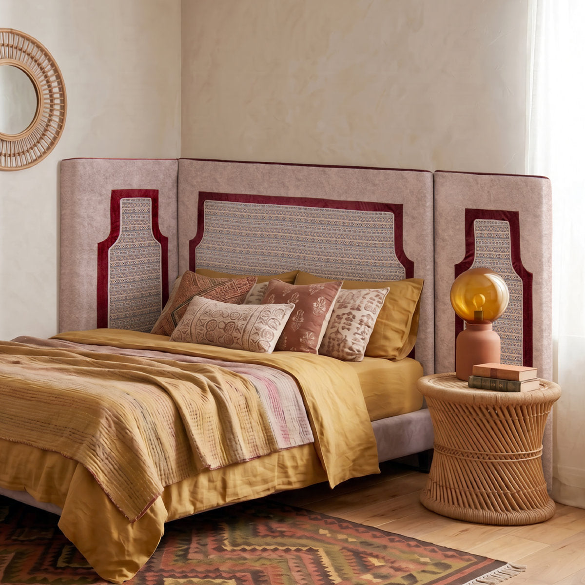 BOHO Tufted Fabric Upholstered Corner Headboard
