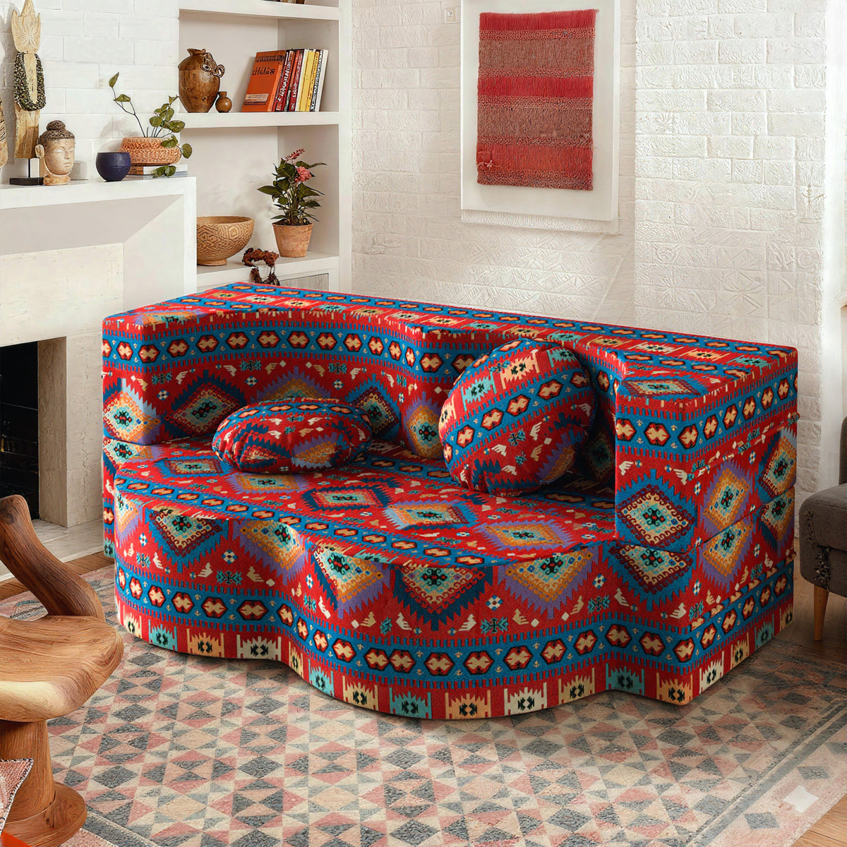 Bohemian Folding Sofa Bed – Ideal for Living Room, Guest Use, Office & Small Apartments
