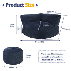 Bean Bag Chair with Ottoman, Dark Blue Compression