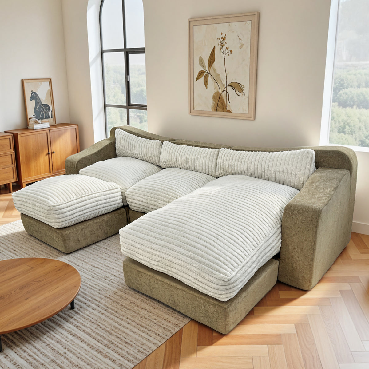 122'' U Shaped Couch Modular Sectional Cloud Sofa 4 Deep Seat