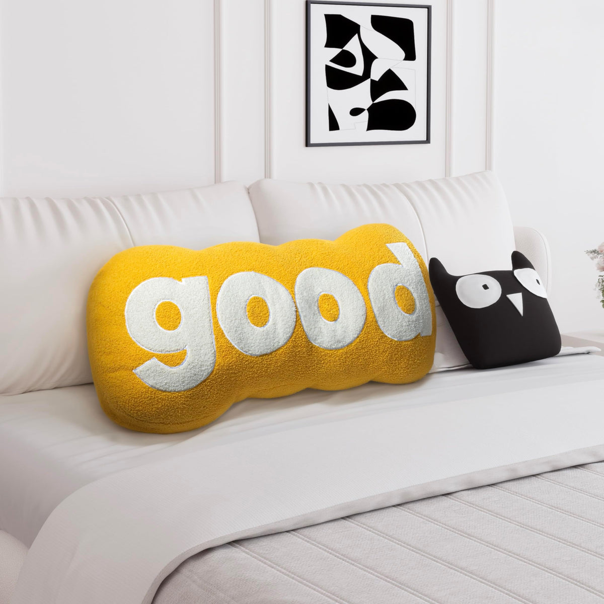 Headboard Pillow Plush for Bed Sitting Up —Yellow