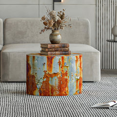 Industrial Style Rust Print Round Ottoman – Faux Rust Textured