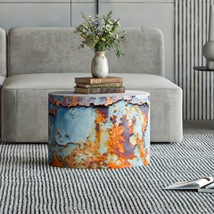 Industrial Style Rust Print Round Ottoman – Faux Rust Textured