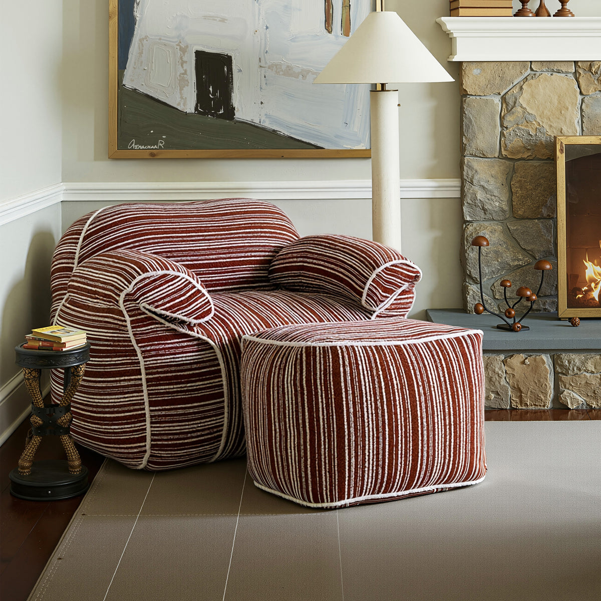 StripeCloud Bean Bag Chair with Ottoman