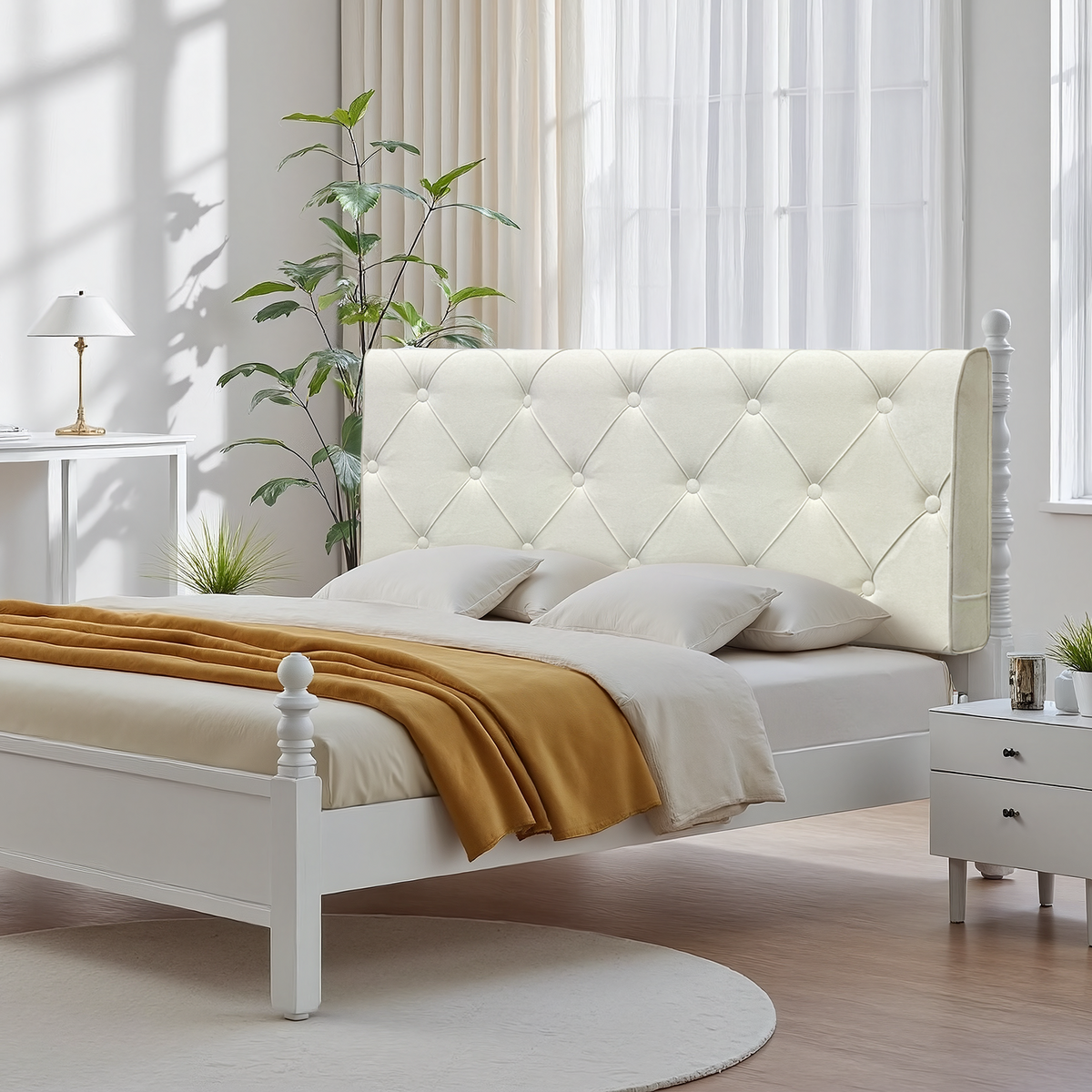 Diamond Lattice Suede Composite Upholstered Headboard Compression