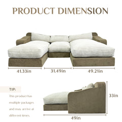 122'' U Shaped Couch Modular Sectional Cloud Sofa 4 Deep Seat
