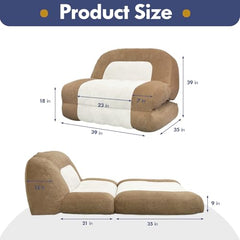 Convertible Sleeper Sofa Bed, Folding Sofa Bed with Handle,Single Floor Couch Sleeper，Cozy Futon Chair for Living Room Bedroom Apartment, Brown