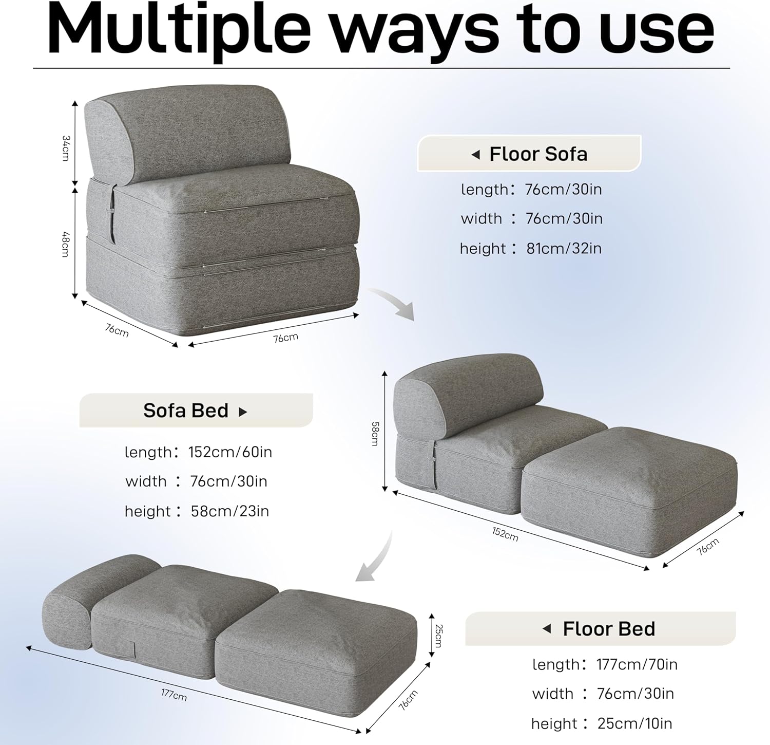 Nimbus Convertible Sofa Bed, 30"