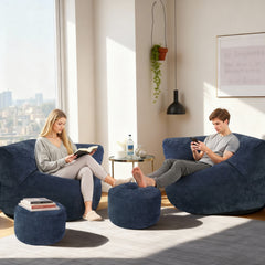 Bean Bag Chair with Ottoman, Dark Blue Compression