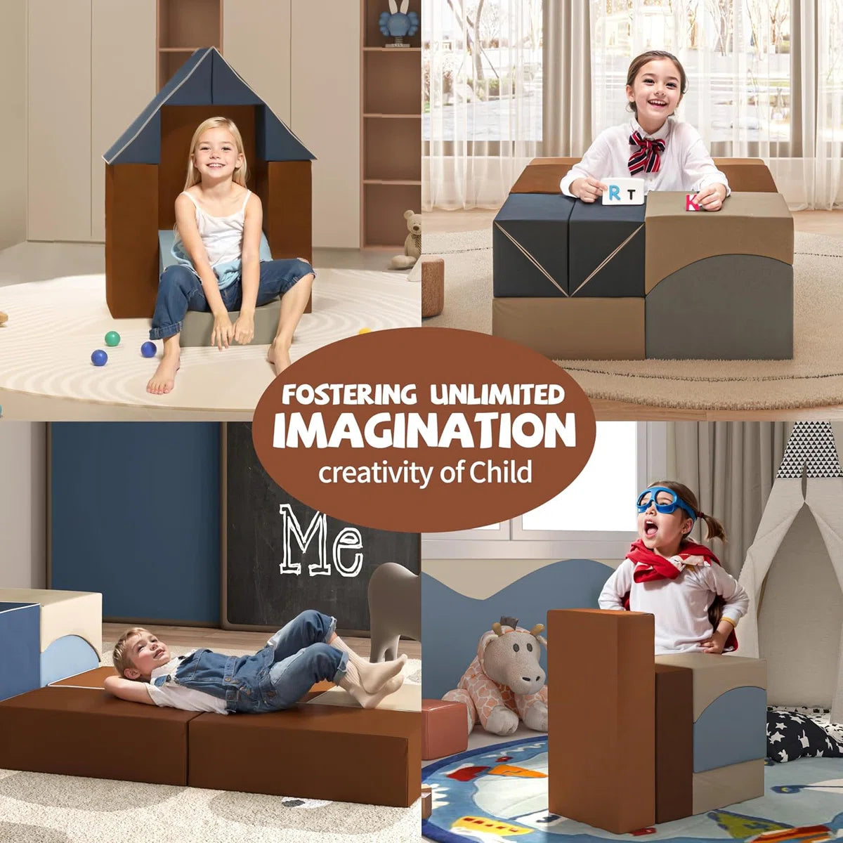 Modular Kids Play Couch 7Pcs Sofa Set for Playroom Furniture Bedroom Compression