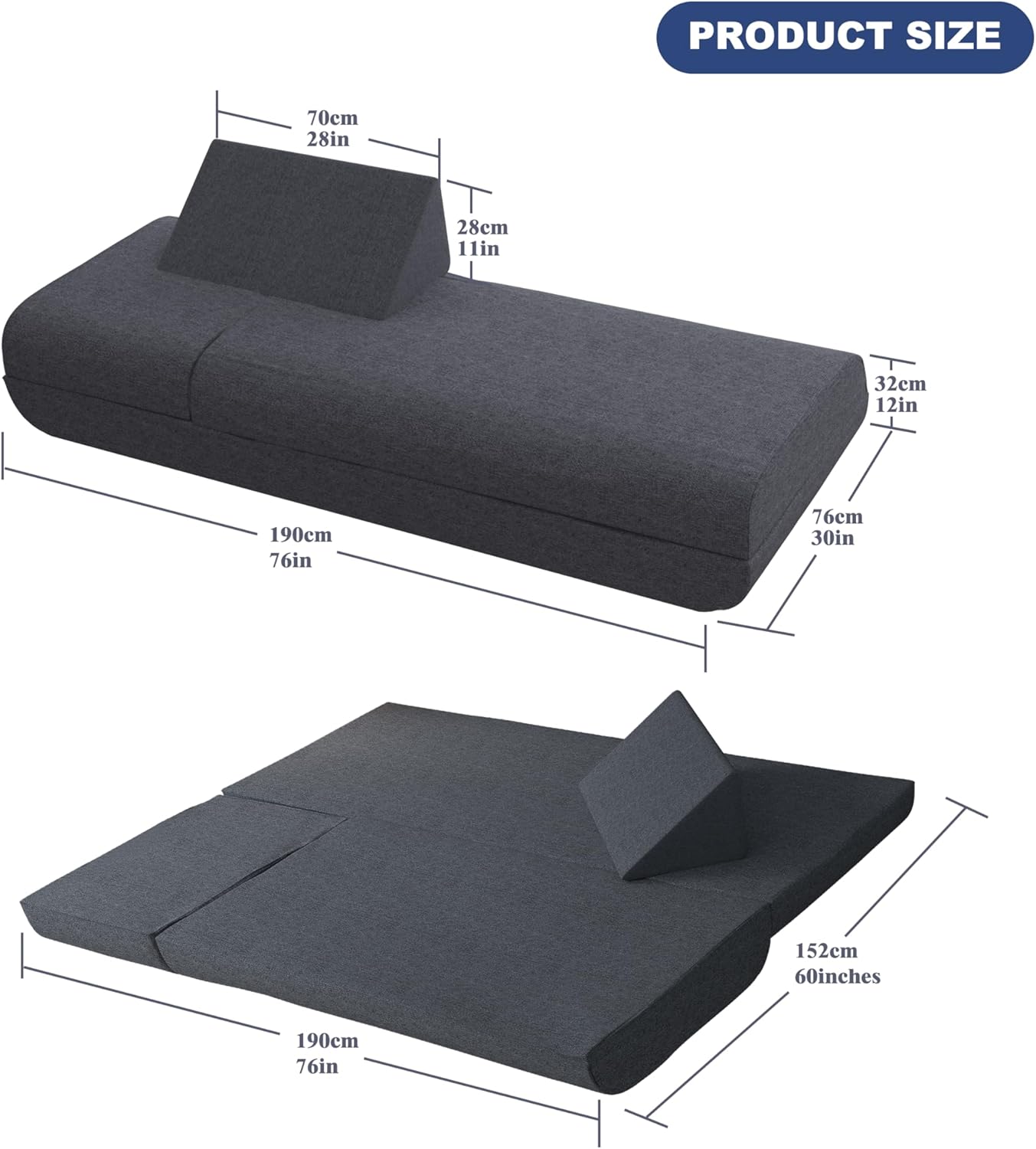 3-in-1 Convertible Foldable Sleeper Sofa Bed