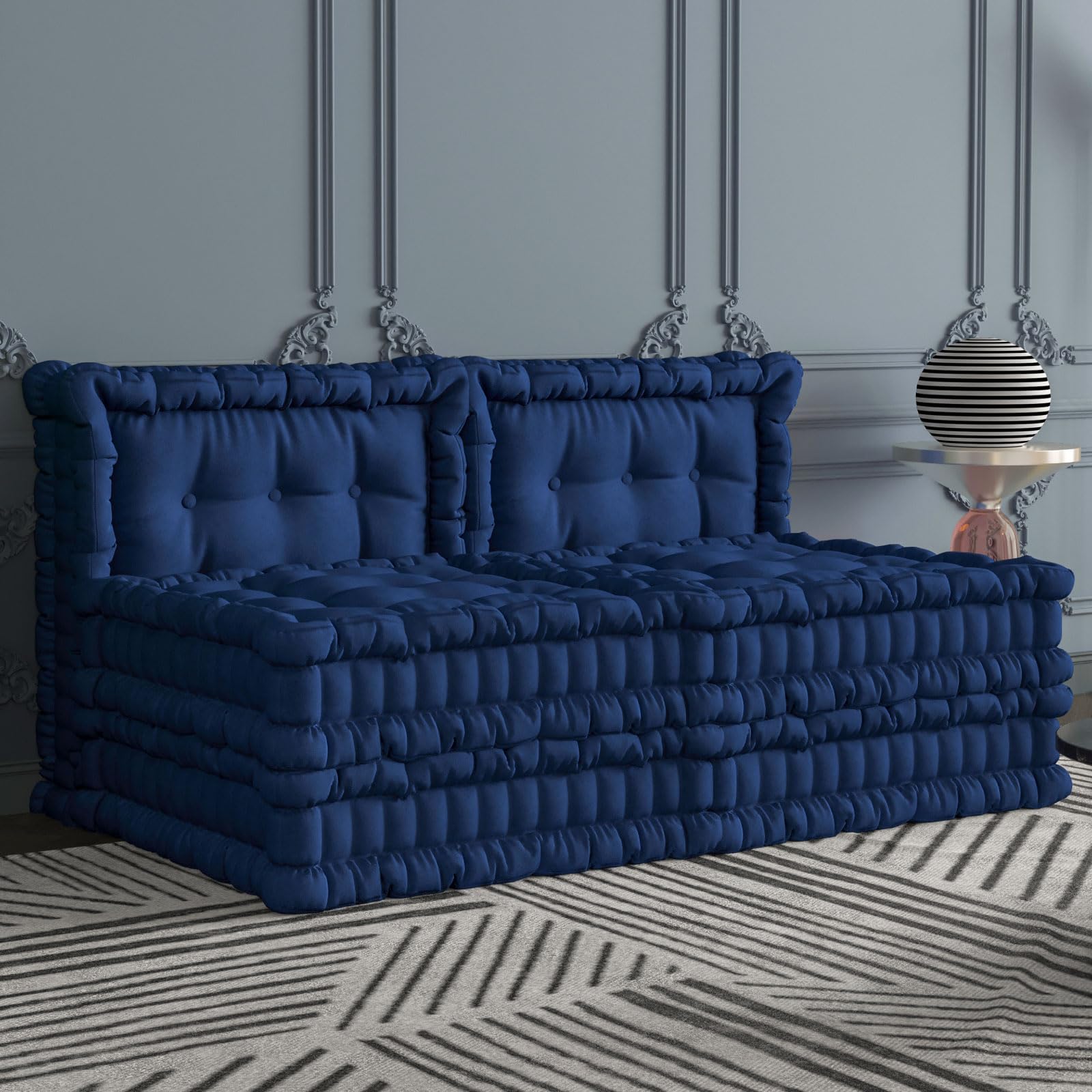 Convertible Lazy Sofa,Velvet-Deep Blue