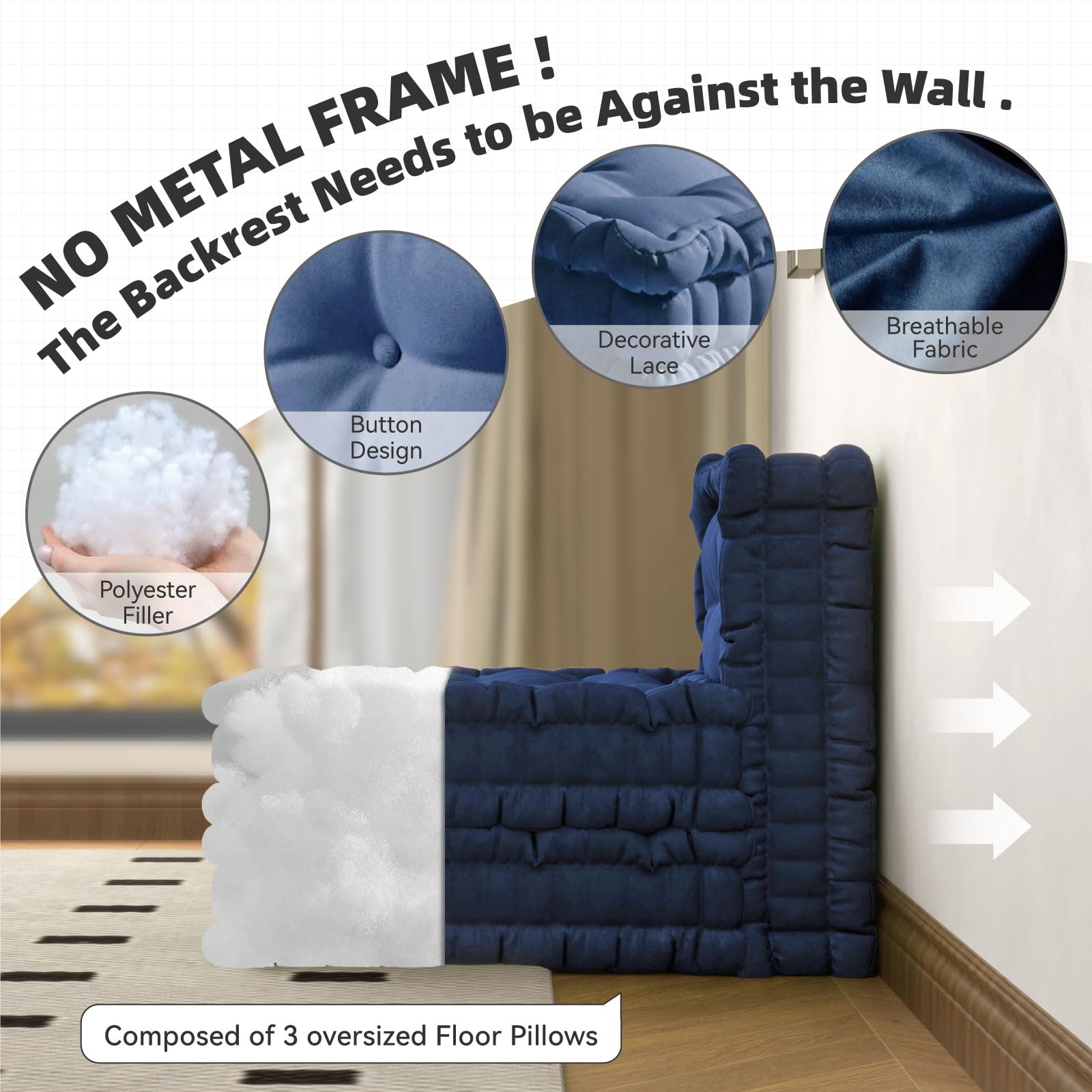 Convertible Lazy Sofa,Velvet-Deep Blue