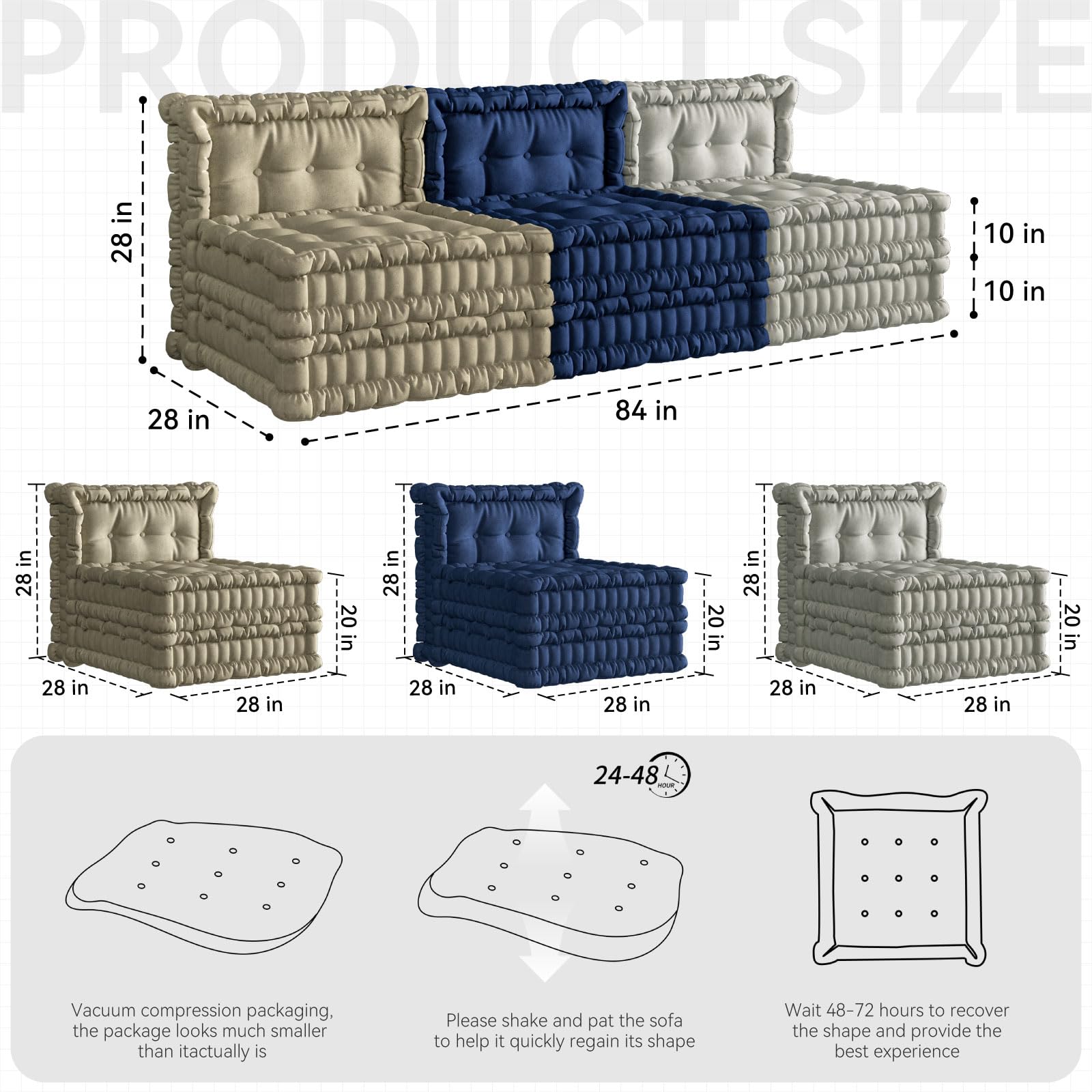 Convertible Lazy Sofa,Velvet-Deep Blue