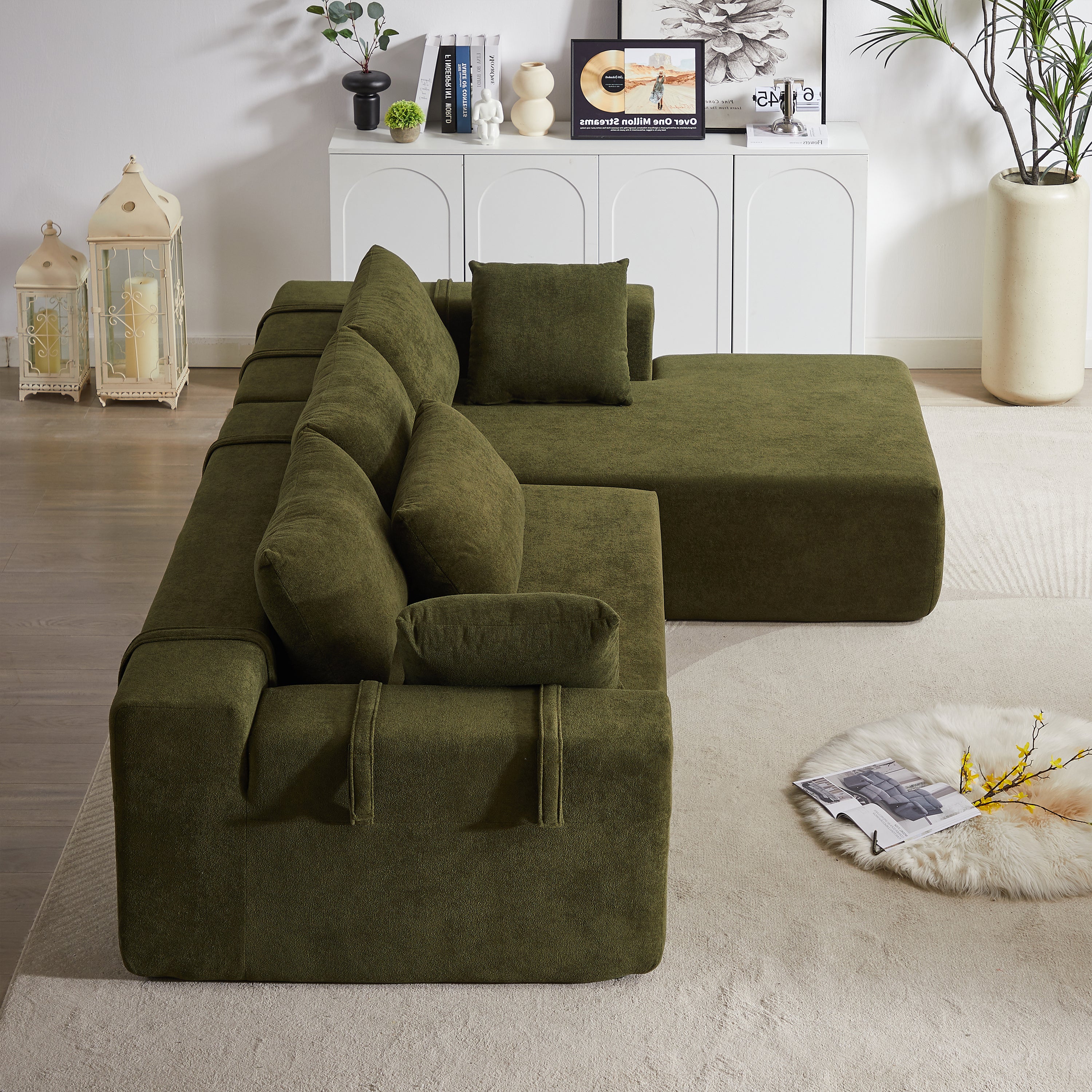Modular L-Shaped Sectional Sofa Set, 108" with 6 Pillows