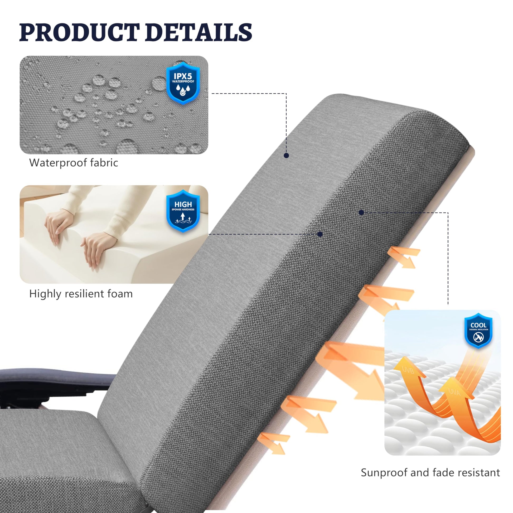 Vercart Waterproof Outdoor Patio Furniture Cushion——Fade Resistant