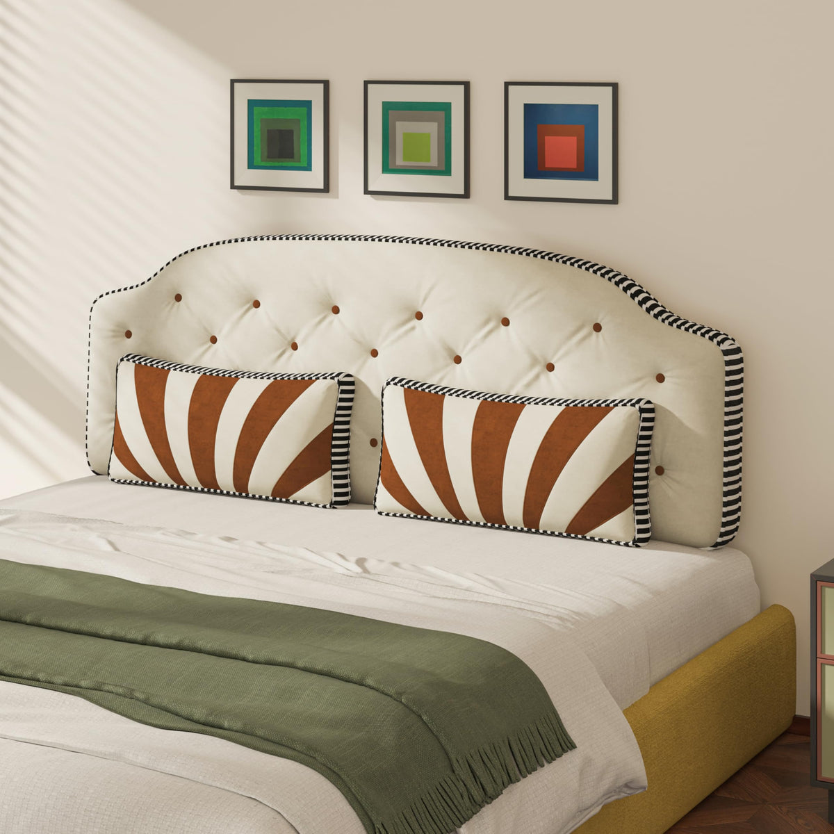 Daneey Pholstered Headboard Pillow Queen Foam Bed Headboard Queen Size with 2 Throw Pillows, No Installation Required