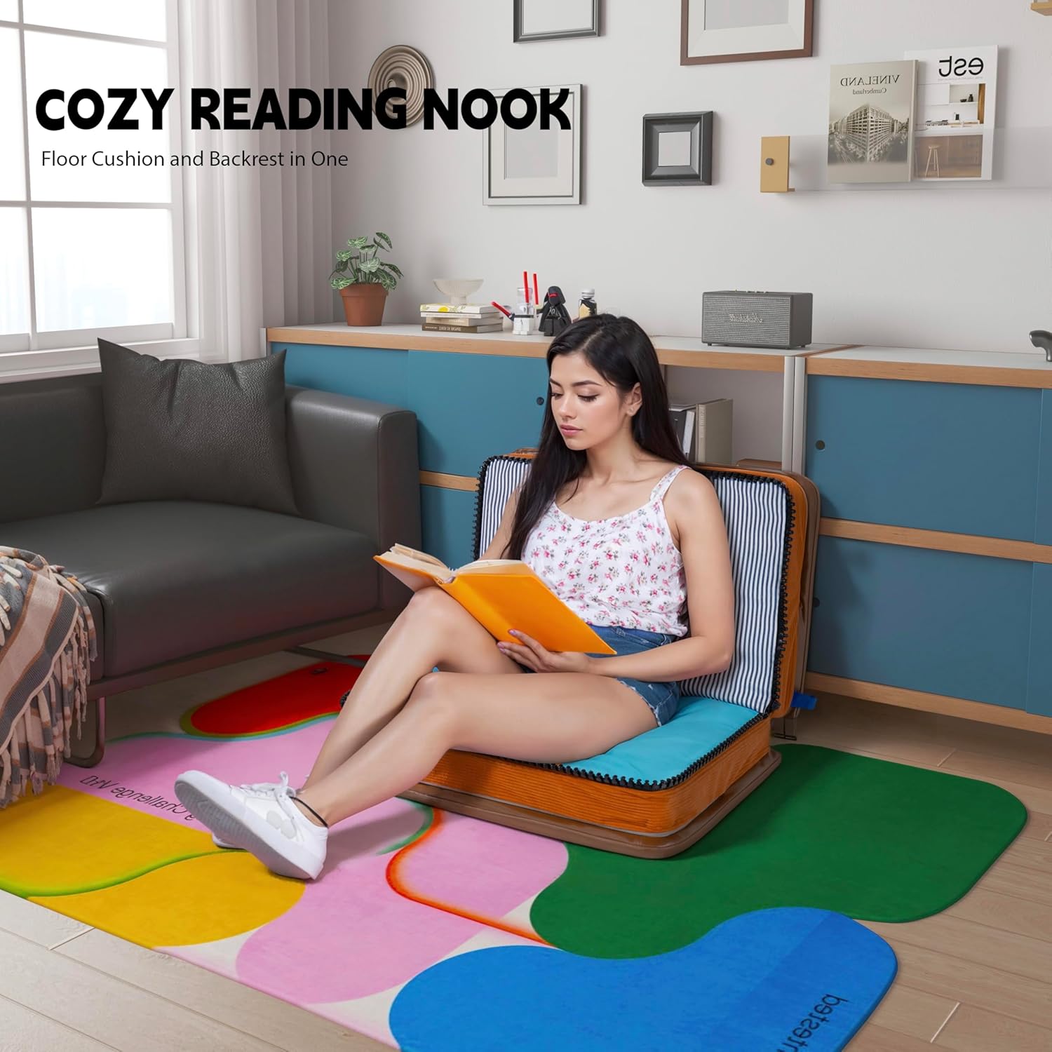 Book Shaped Large Floor Pillow for Adults, Foldable Big Floor Cushions